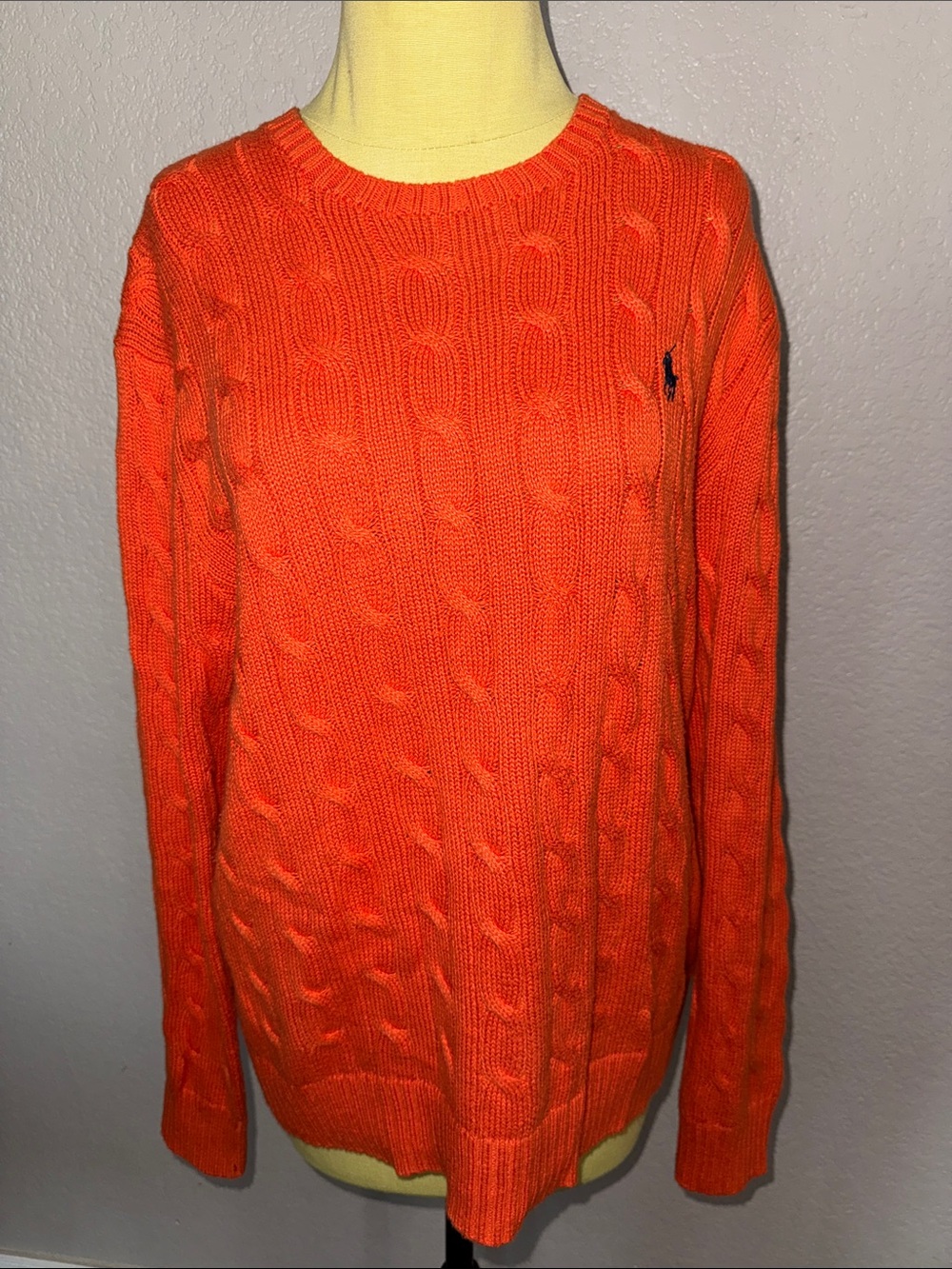 Ralph Lauren Polo Bright Orange Cable-Knit Pullover Sweater size medium